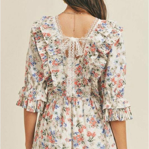 Just Me Floral prairie boho peasant cottagecore Hana Tier Dress small - Picture 3 of 14